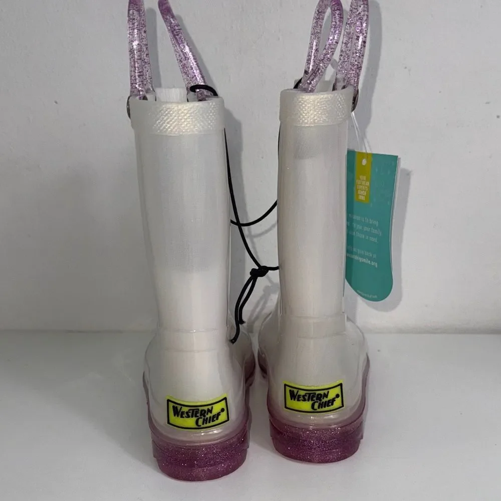 Western Chief Light-Up Kids Rain Boots - White and Purple. NWT